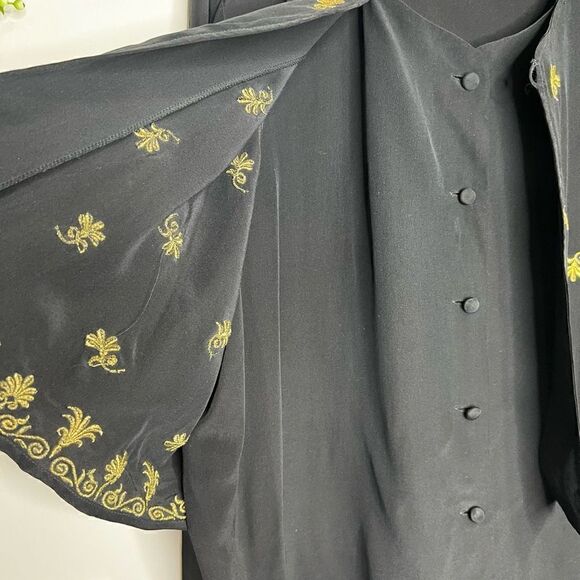 Diane Von Furstenberg 100% Silk Black Gold Embroidered Vintage Tunic Size 1X - Picture 6 of 10